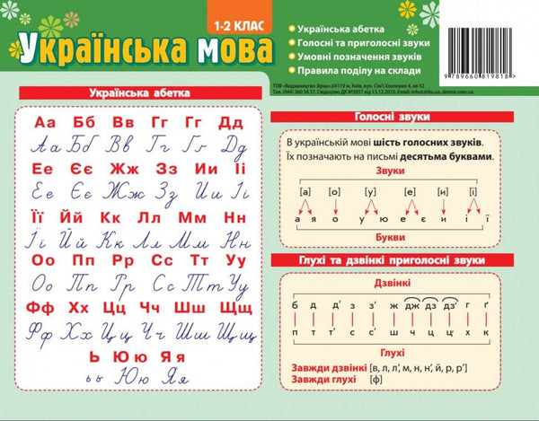 Flashcard. Alphabet. Ukrainian Language. Grade 1-2. 20*15 cm